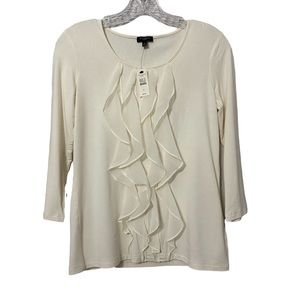 NWT Talbots Petites Womens Off White 3/4 Sleeve Ruffle Blouse Petite